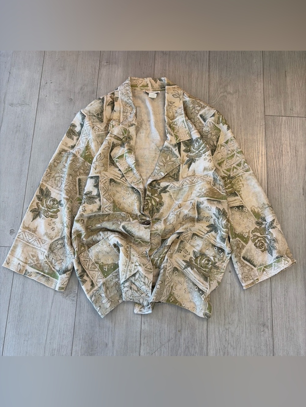 Vintage Floral Patchwork Lightweight Shirt Jacket in Green and Cream